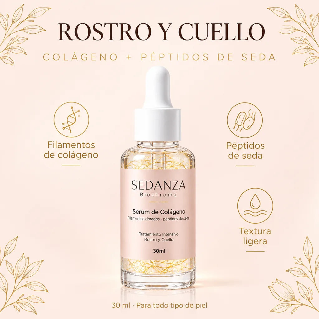 SEDANZA Biochroma · Sérum de colágeno con filamentos dorados y péptidos de seda